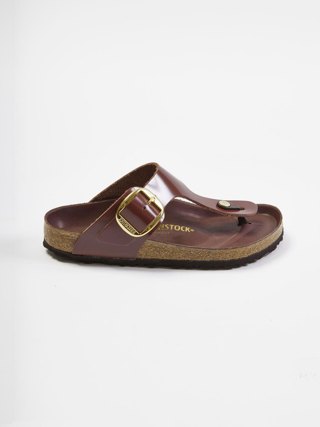 Gizeh Big Buckle High Shine Sandals - Dark Brown