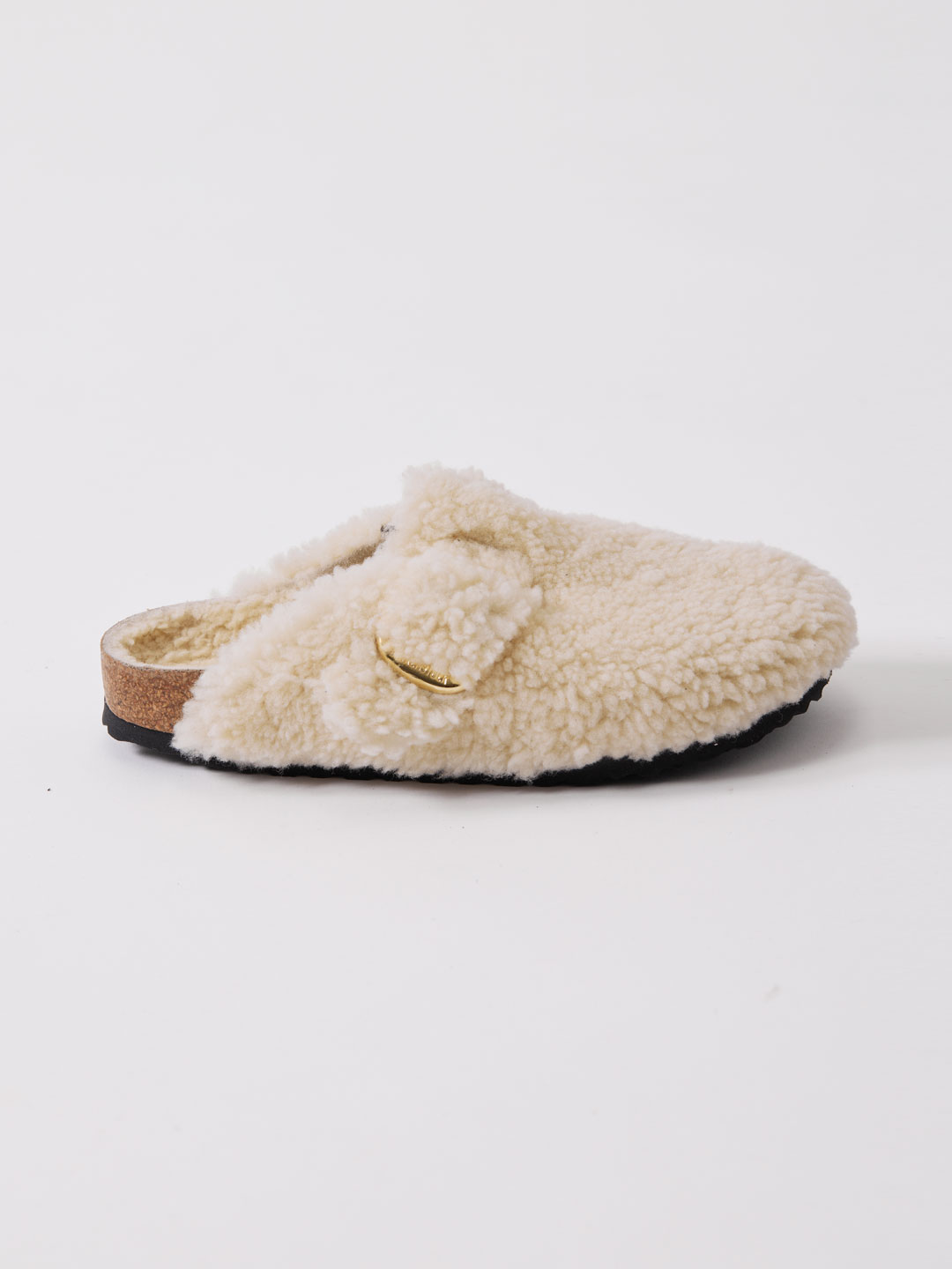 Boston Big Buckle Shearling Teddy Sandals - Natural
