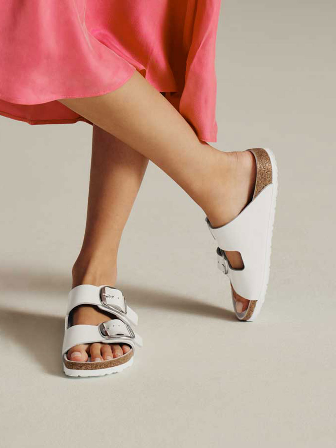 Arizona Big Buckle High Shine Sandals - White