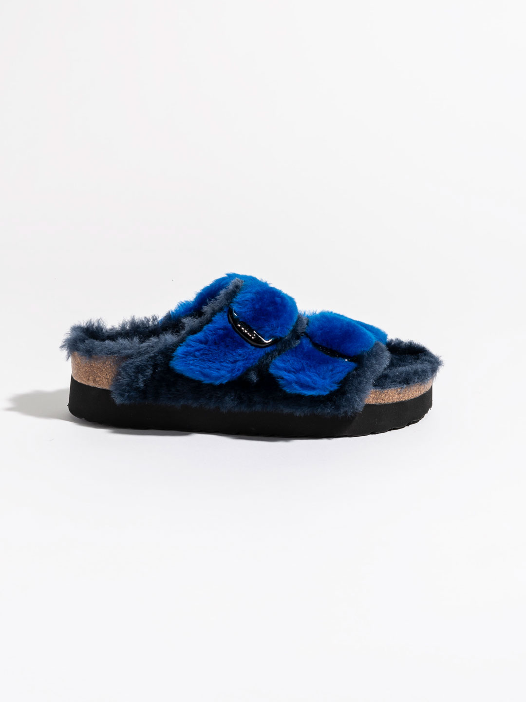 Arizona Big Buckle Fur Sandals - Blue