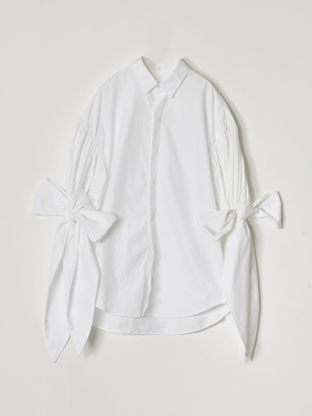 AMOUREUSE Long Ribbon Tied Shirt - White