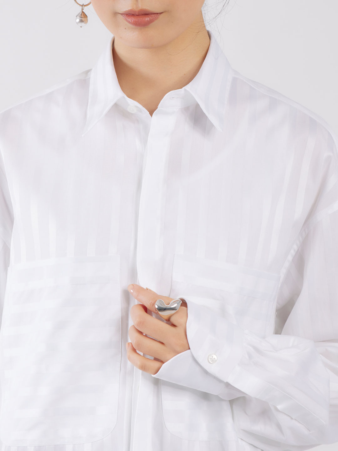 Toile Front Big Pocket Stripy Shirt - White