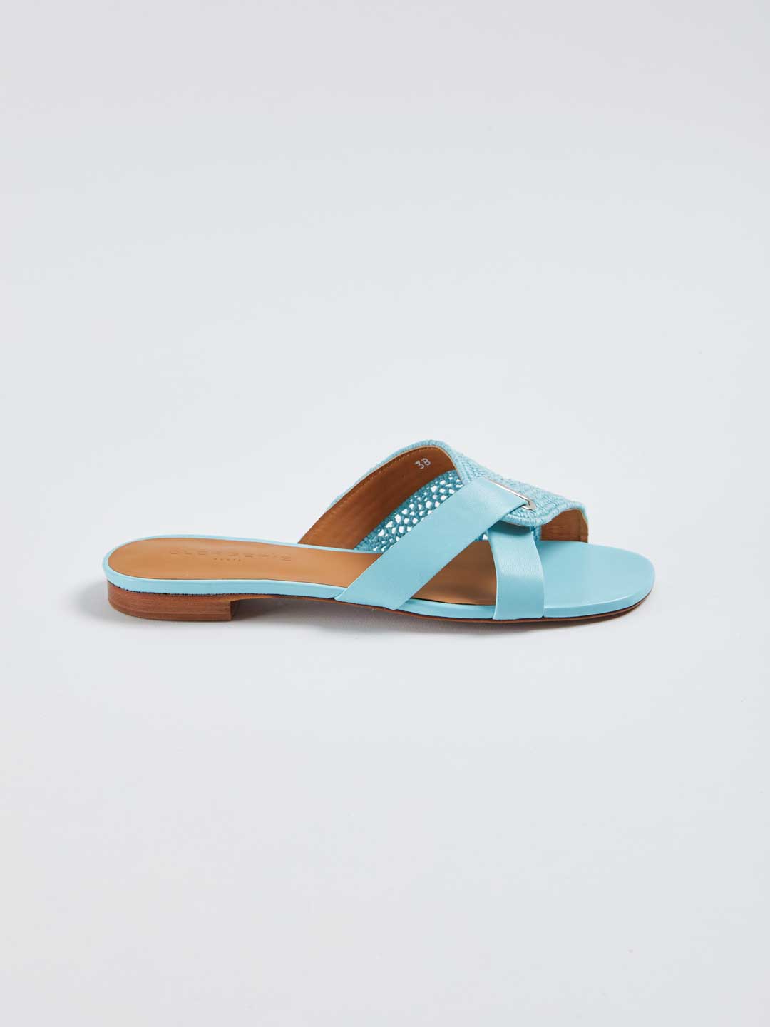 IOTA Leather Combi Flat Cotton Sandals - Light Blue