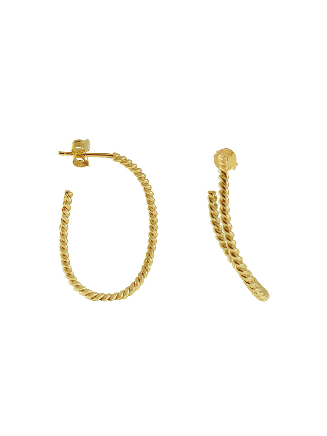 Twisted Elongated Hoop Pierced Earrings - Gold