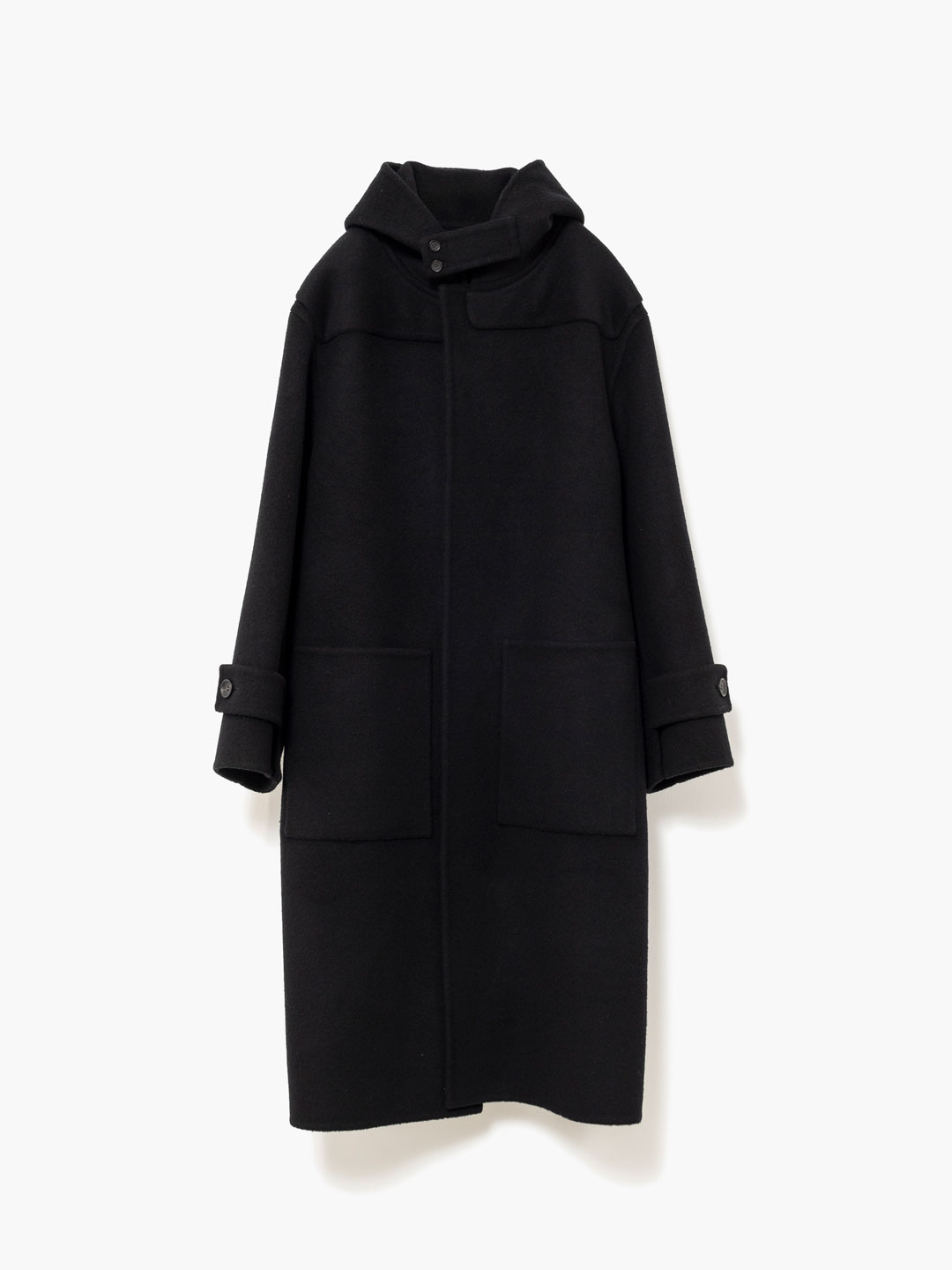 Wool Rever Hooded Coat - Black