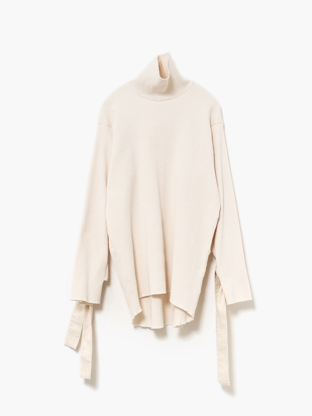 Cotton Woven Rib Highneck Top - Off White