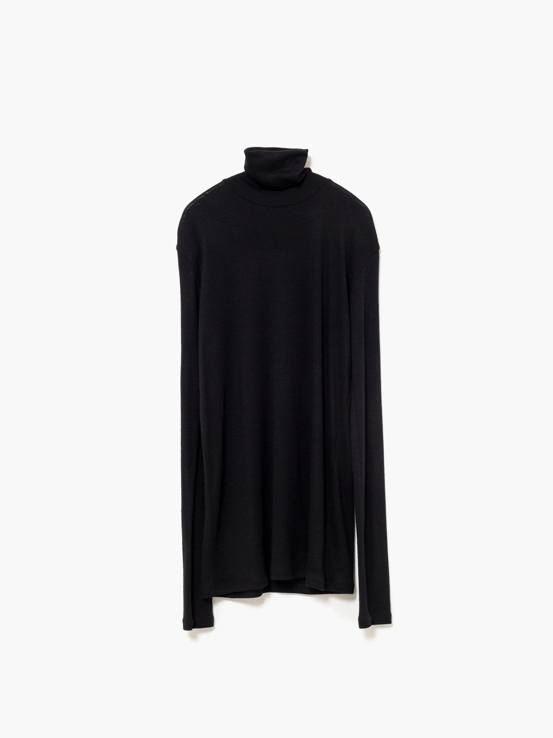 Fine Wool Circular Rib High Neck - Black