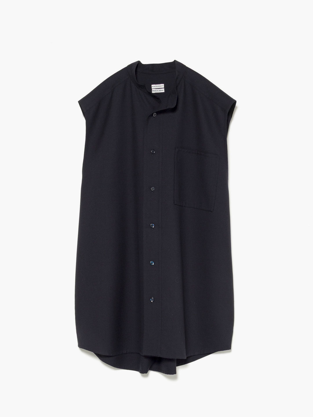 Fine Wool Rever No Sleeve Shirt - Navy