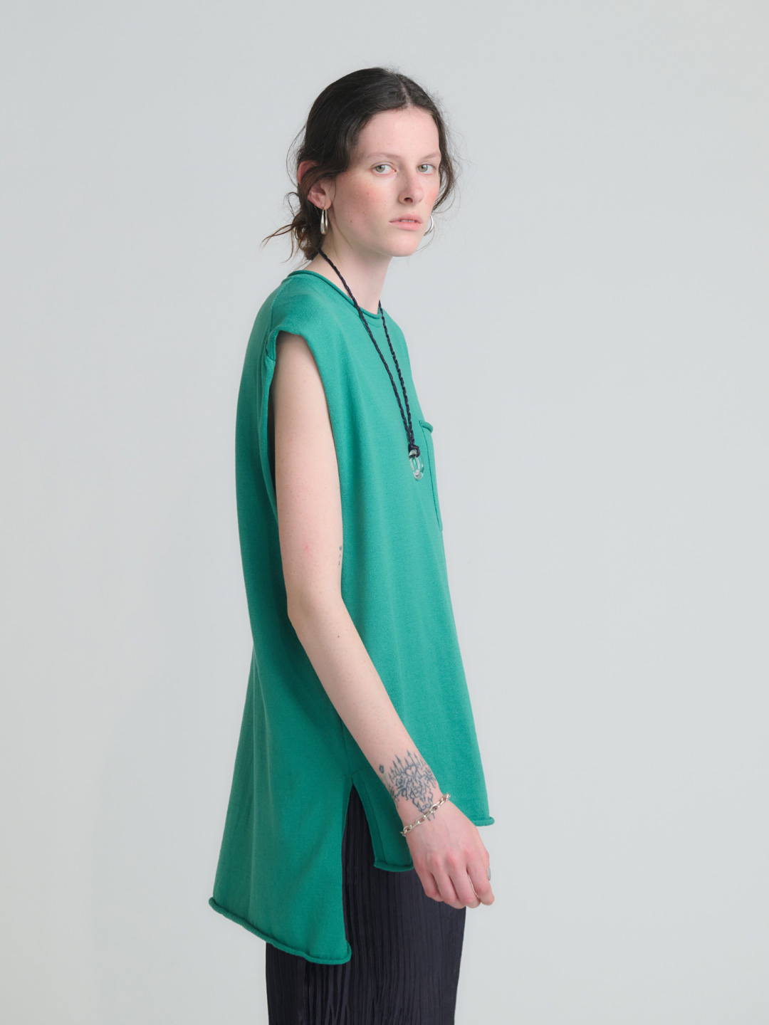 Cotton Silk Knit No-Sleeve - Green