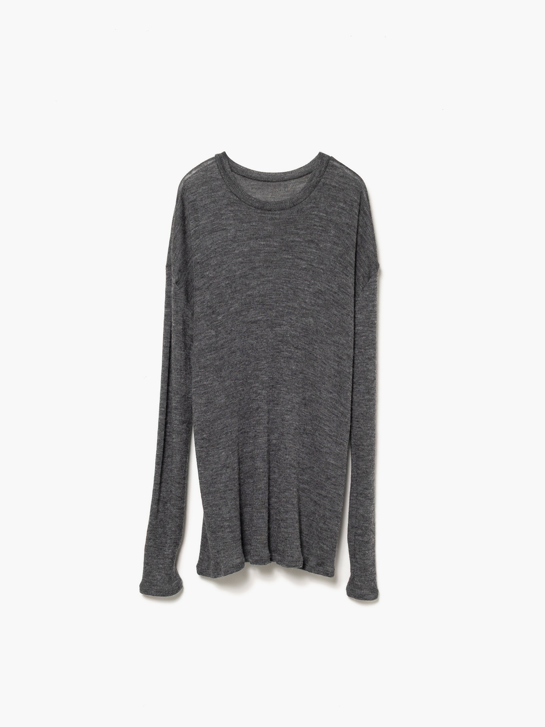 Baby Alpaca Circular Rib Crew Neck - Heather Grey