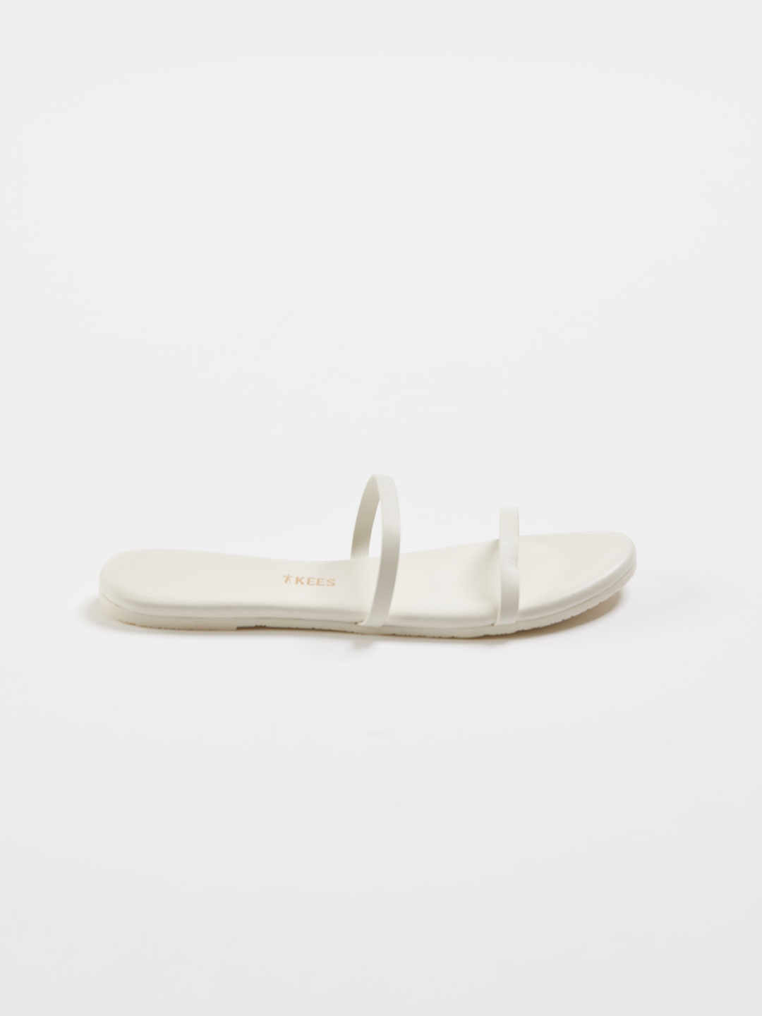GEMMA Two Strap Flat Sandals - Cream/White