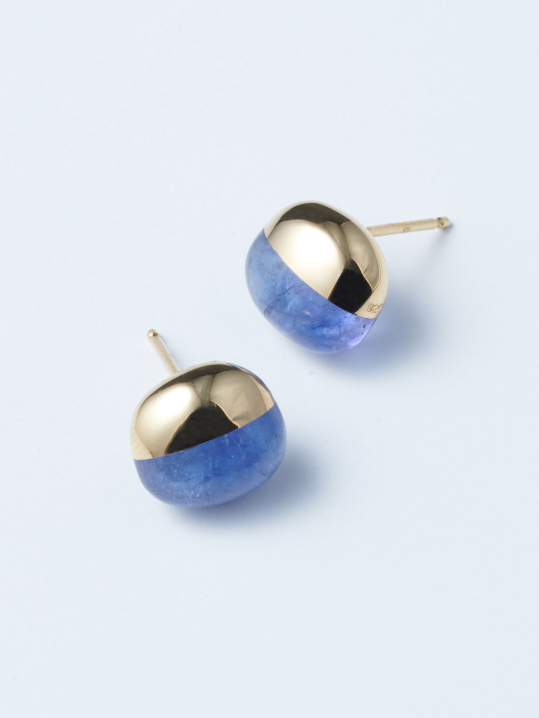 Rock Pierced Earring No.4 Pair / Tanzanite - Yellow Gold