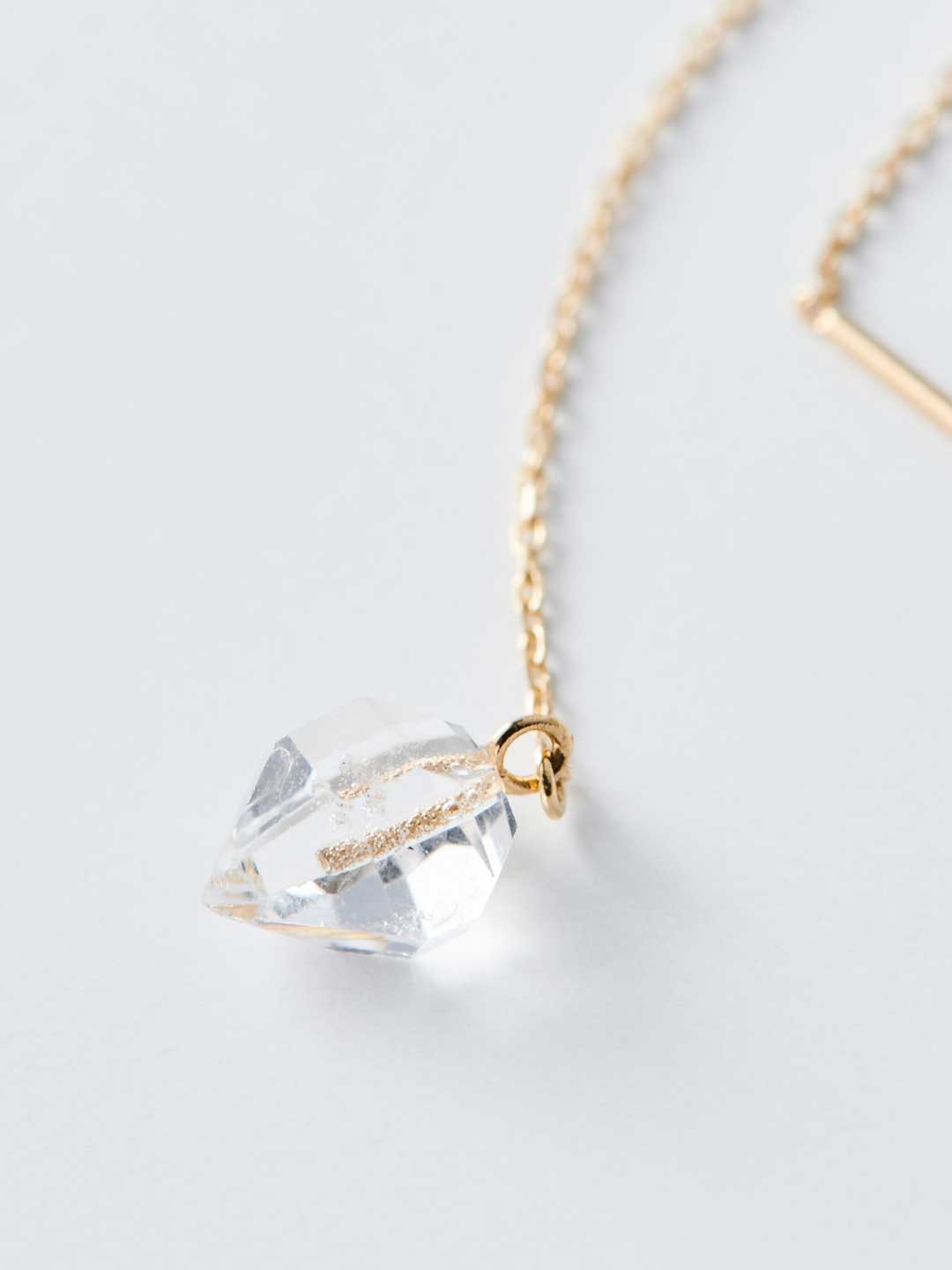 Rough Stone Drop Pierced Earring / Diamond Quartz - Yellow Gold
