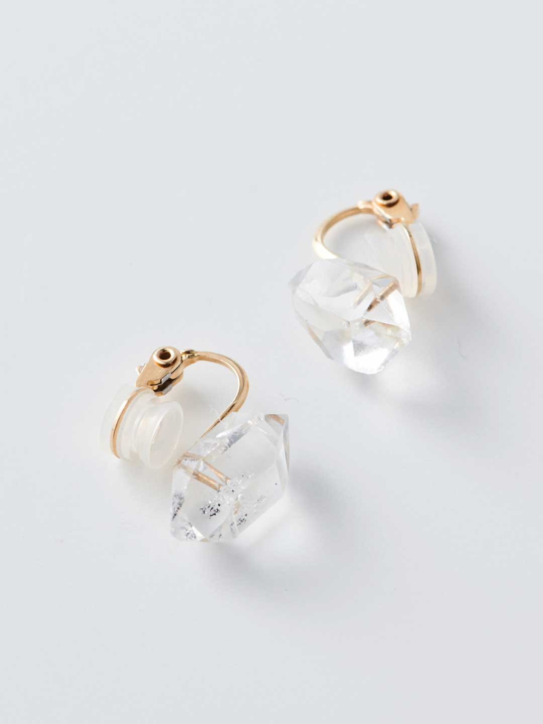 Rough Stone Clip On Earrings L / Diamond Quartz - Yellow Gold
