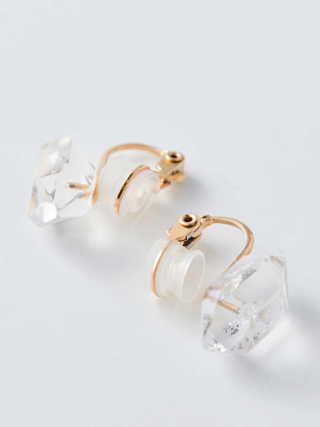Rough Stone Clip On Earrings L / Diamond Quartz - Yellow Gold