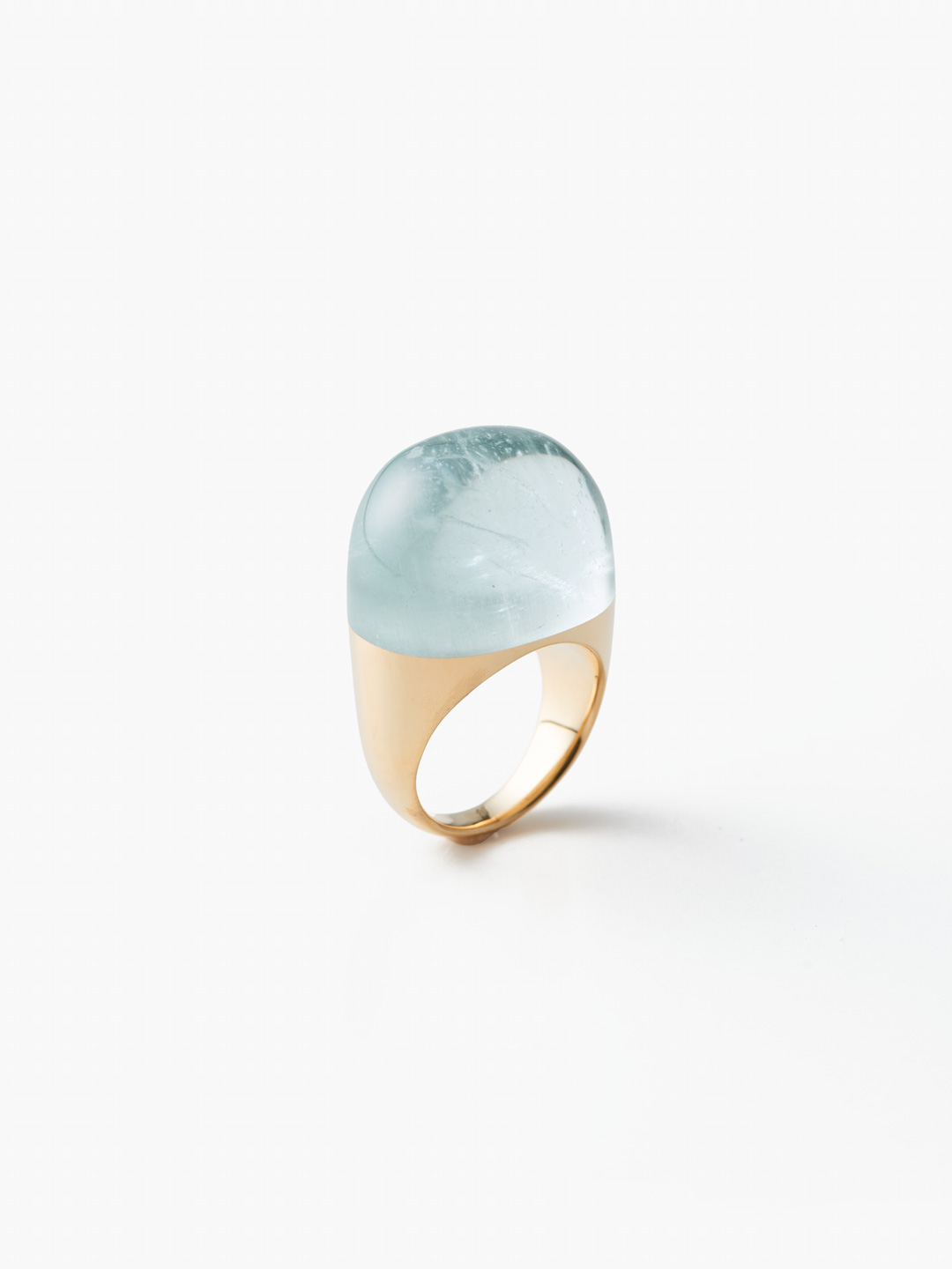 Rock Ring Round Aquamarine - Yellow Gold