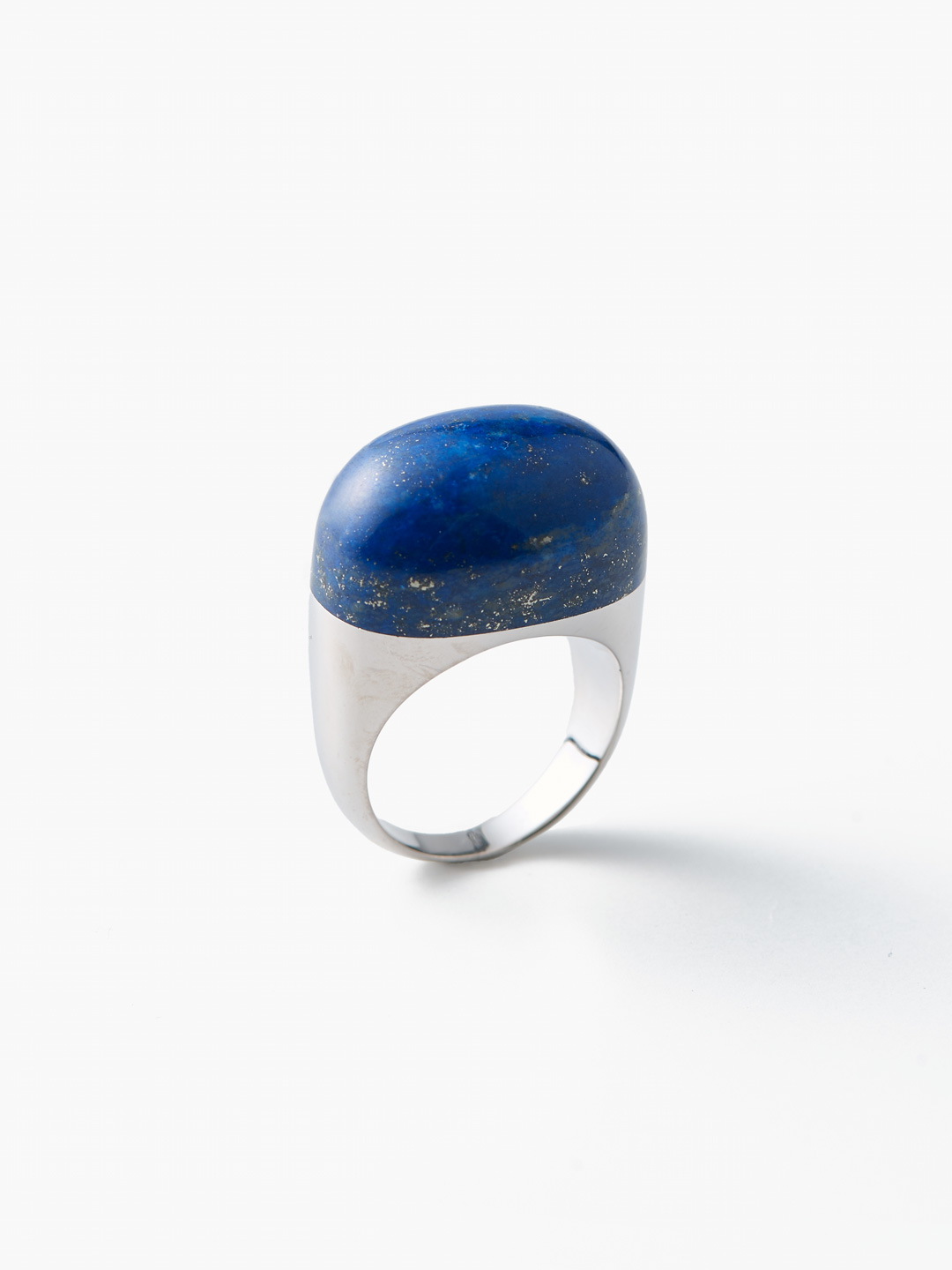 Rock Ring Round Lapis Lazuli  - Silver