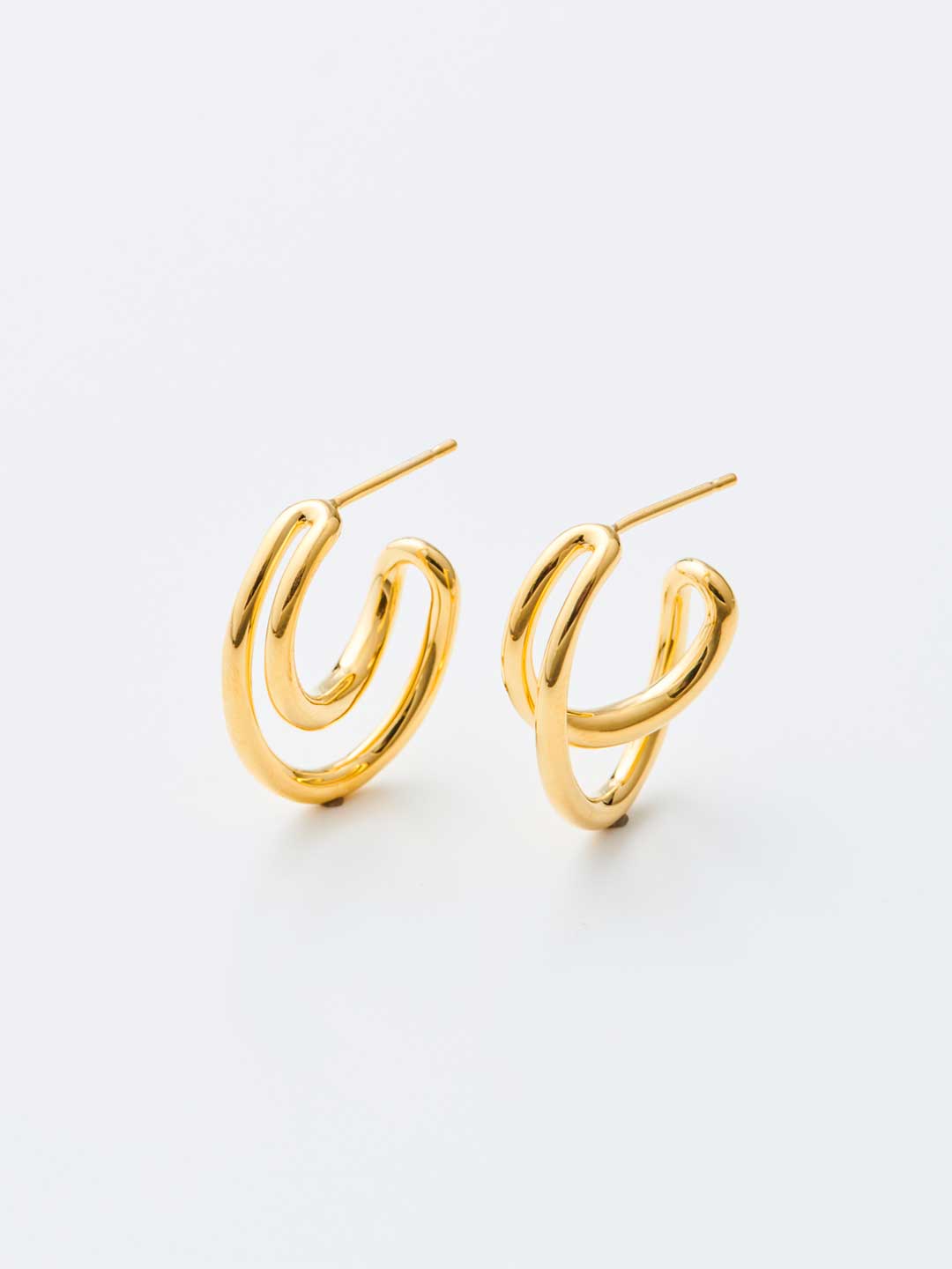 Mini Initial Hoop PAIR Pierced Earrings - Yellow Gold