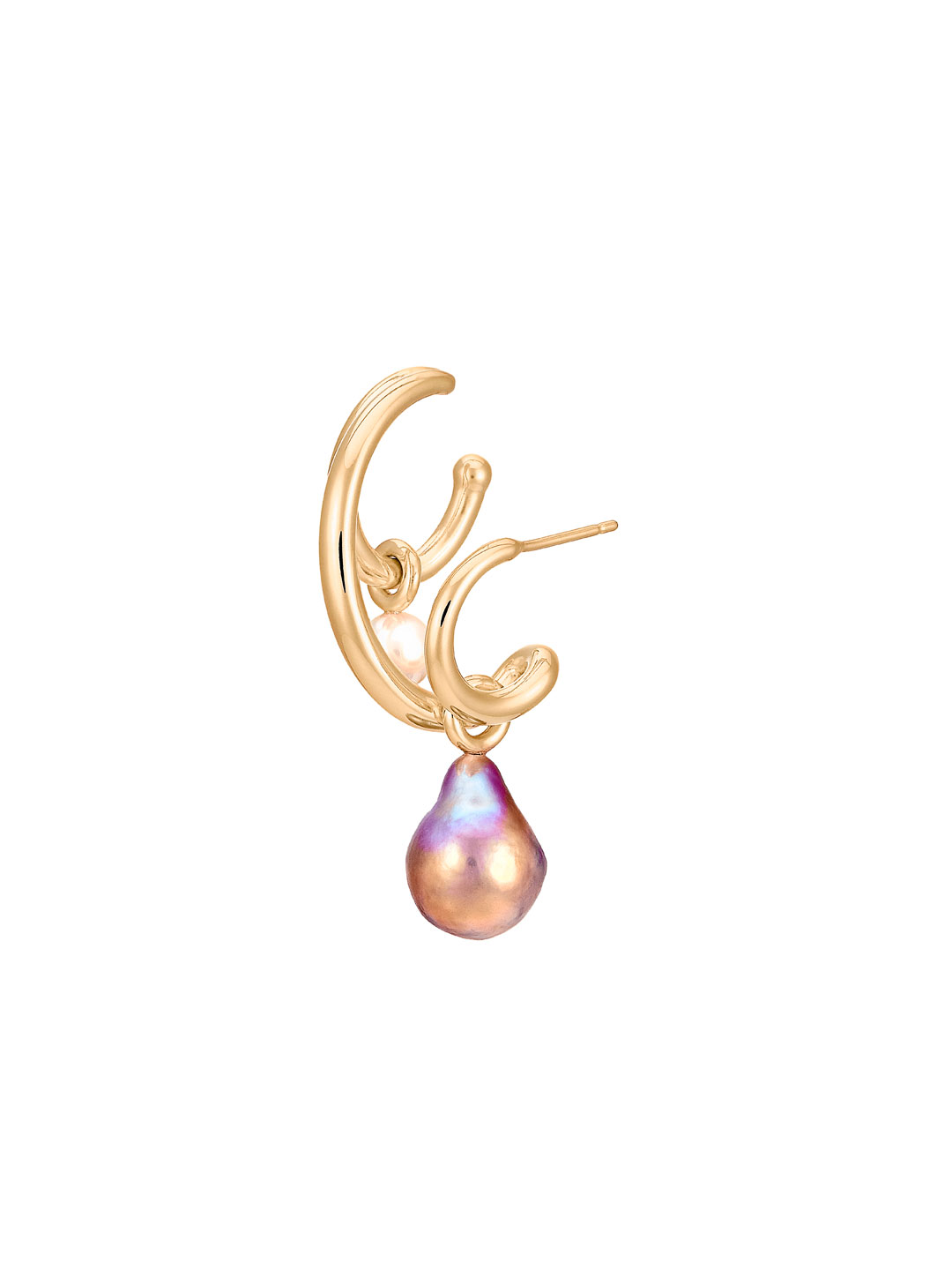 Pearl Triplet Pierced Earring RIGHT - Yellow Gold