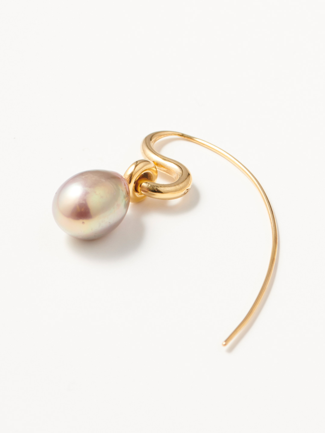 Pearl Hook Pierced Earring - Yellow Gold