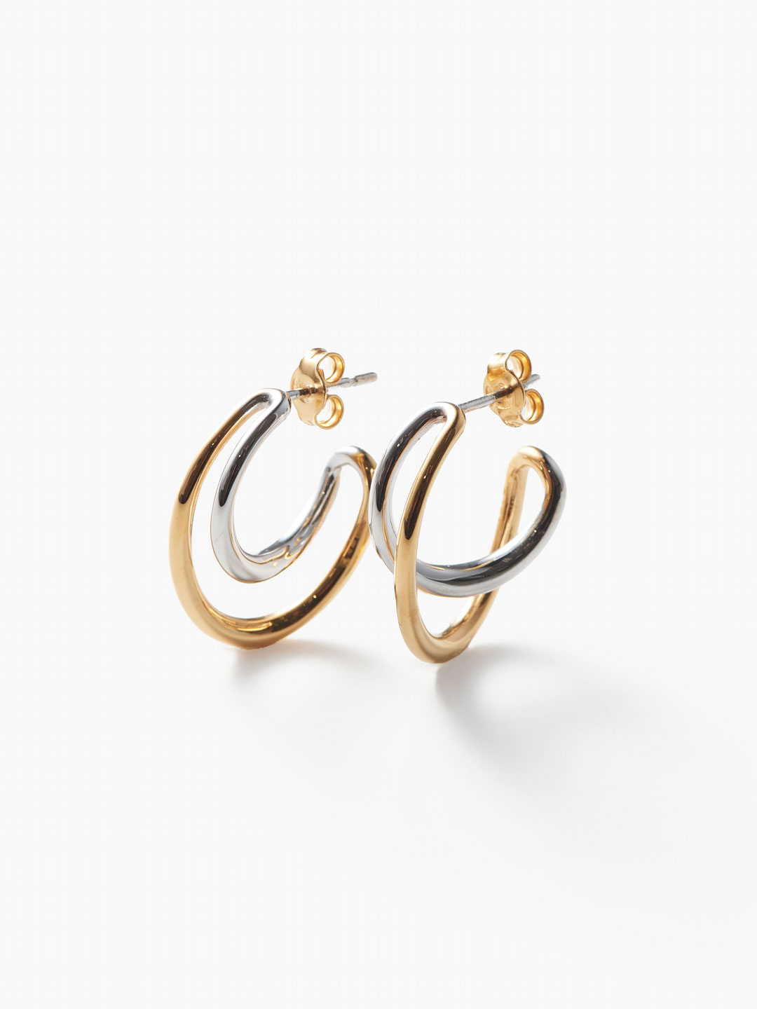 Mini Initial Hoop Pair Pierced Earrings - Silver/Yellow Gold