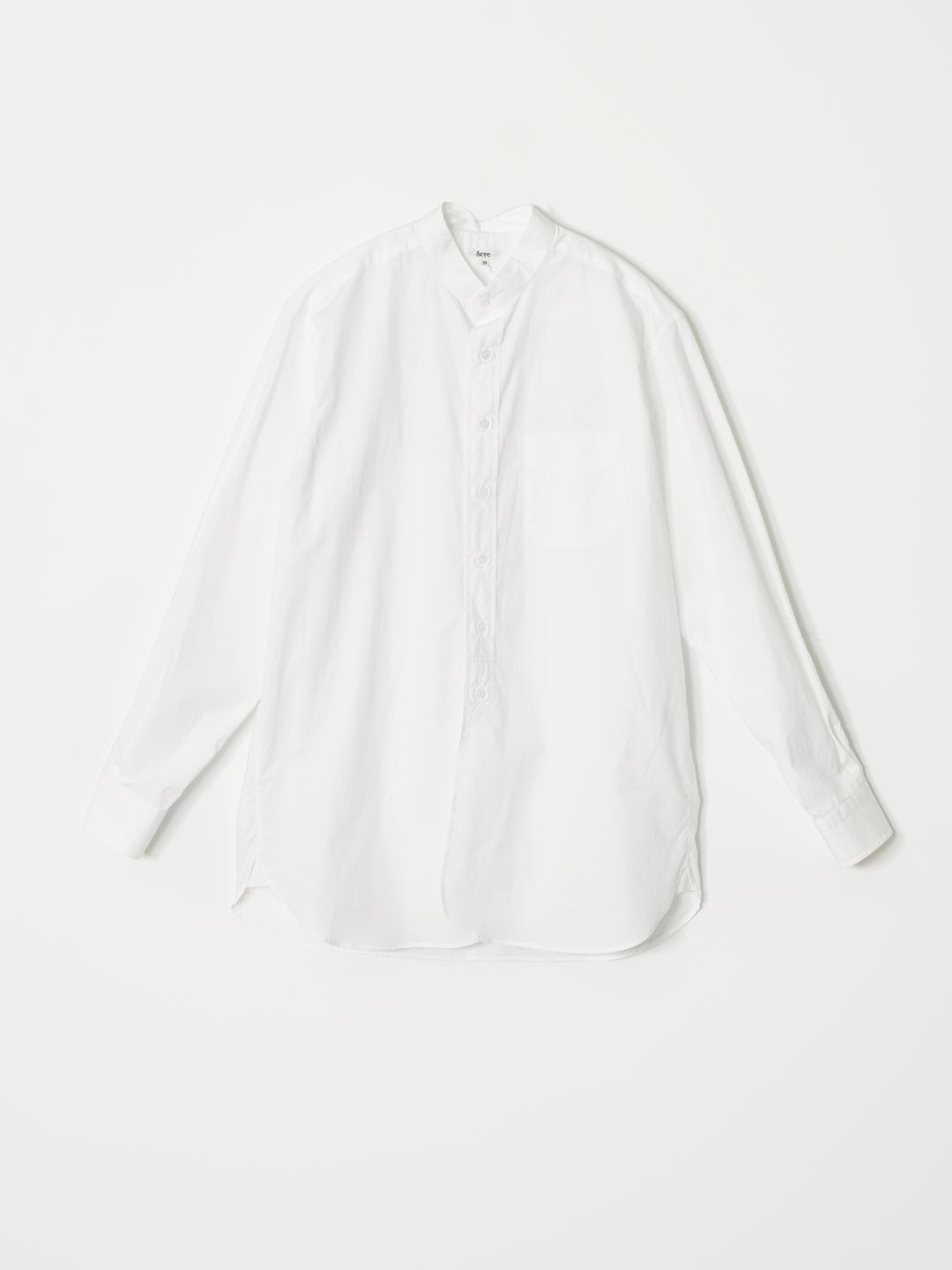 Washed Cotton Poplin Grandad Collar Shirt - Off White