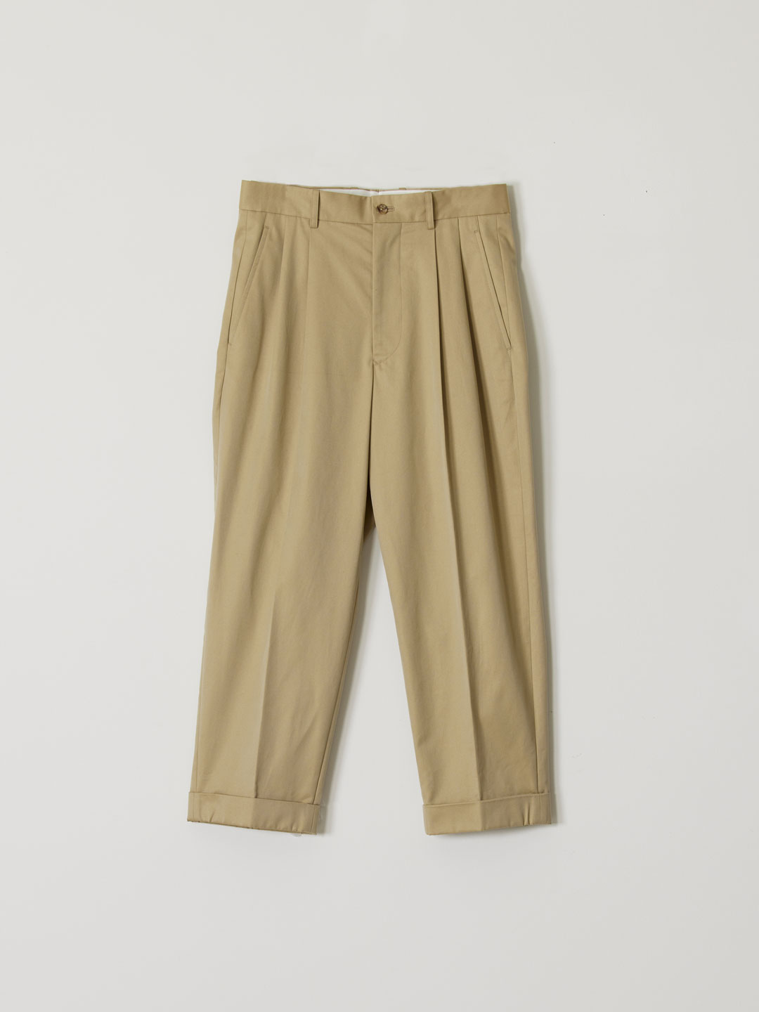 Cotton Gaberdine 2Pleated Tapered Pants - Beige