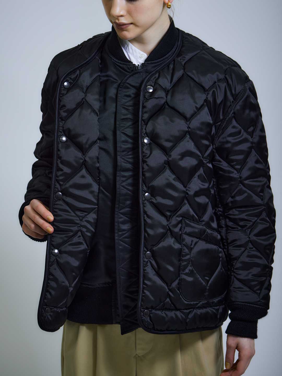 Nylon Cotton Twill Layered Bomber Jacket - Black