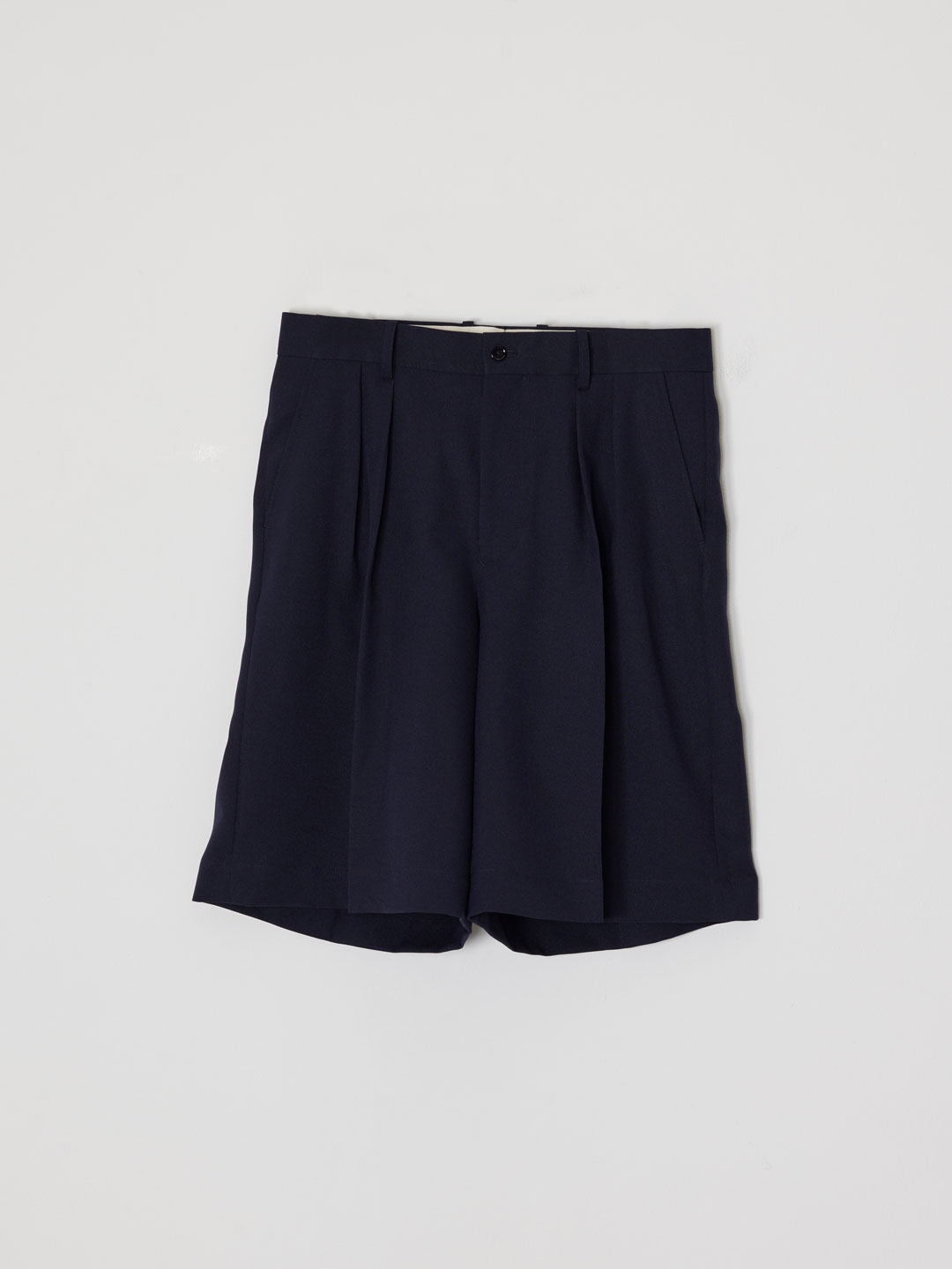 Polyester Pleated Shorts - Navy