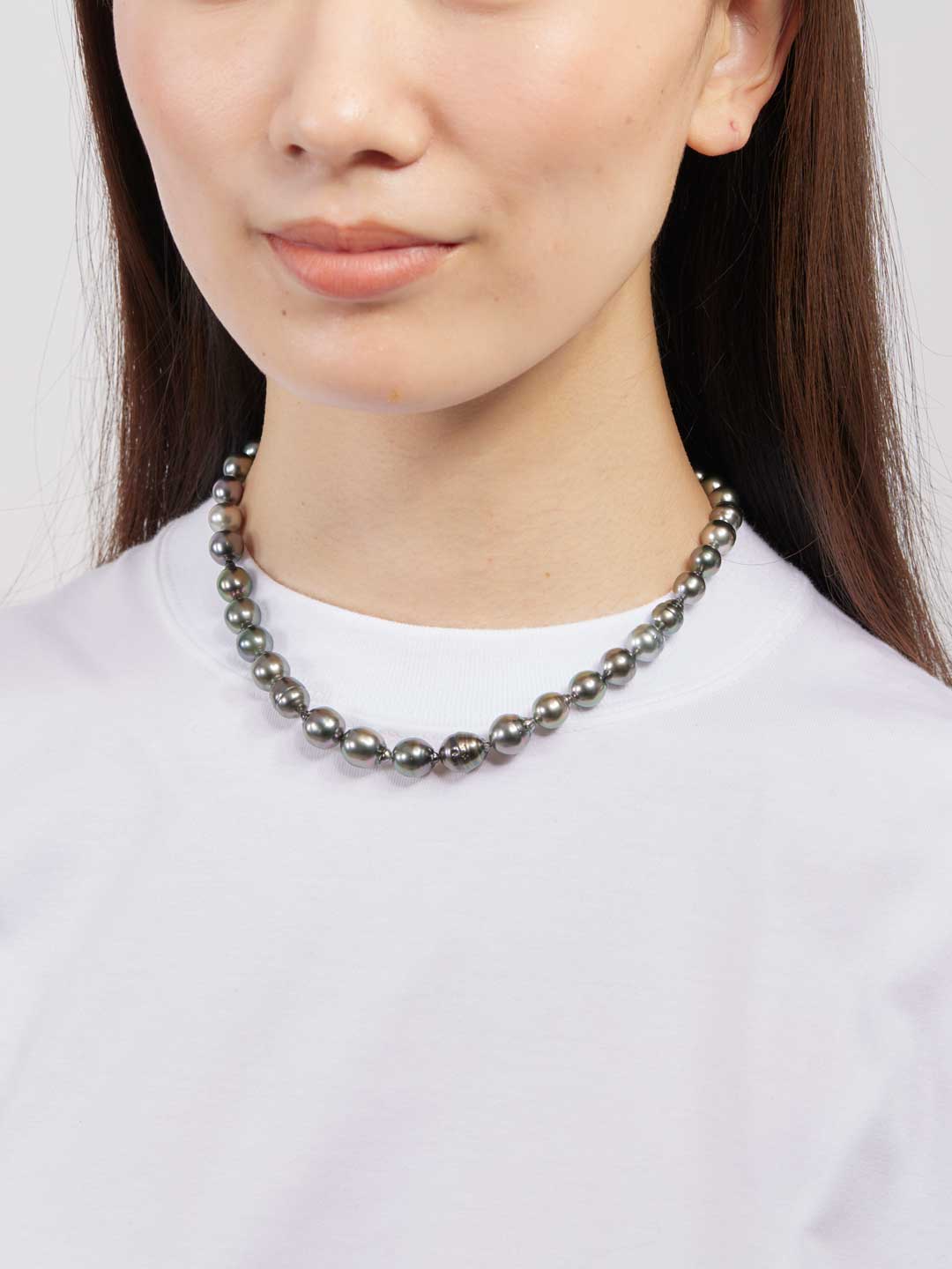 Tahitian Multi Coloured Pearl Necklace 40cm  - Silver