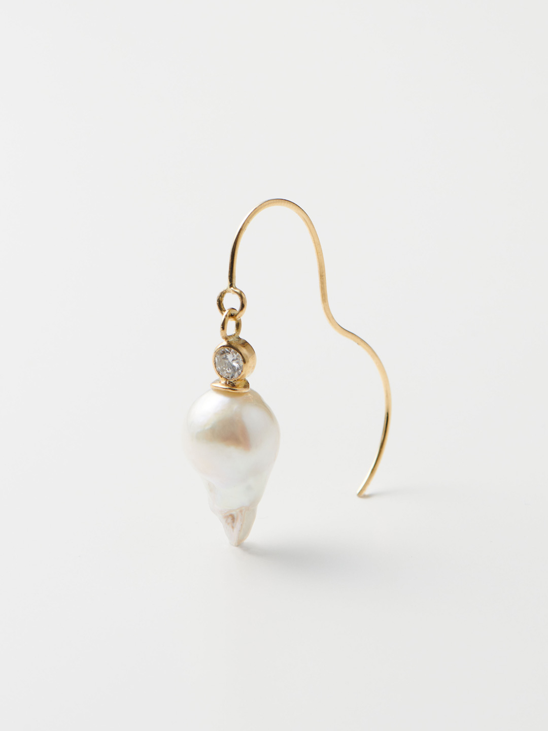 White Stones South Sea Pearl Pierced Earring  - Gold