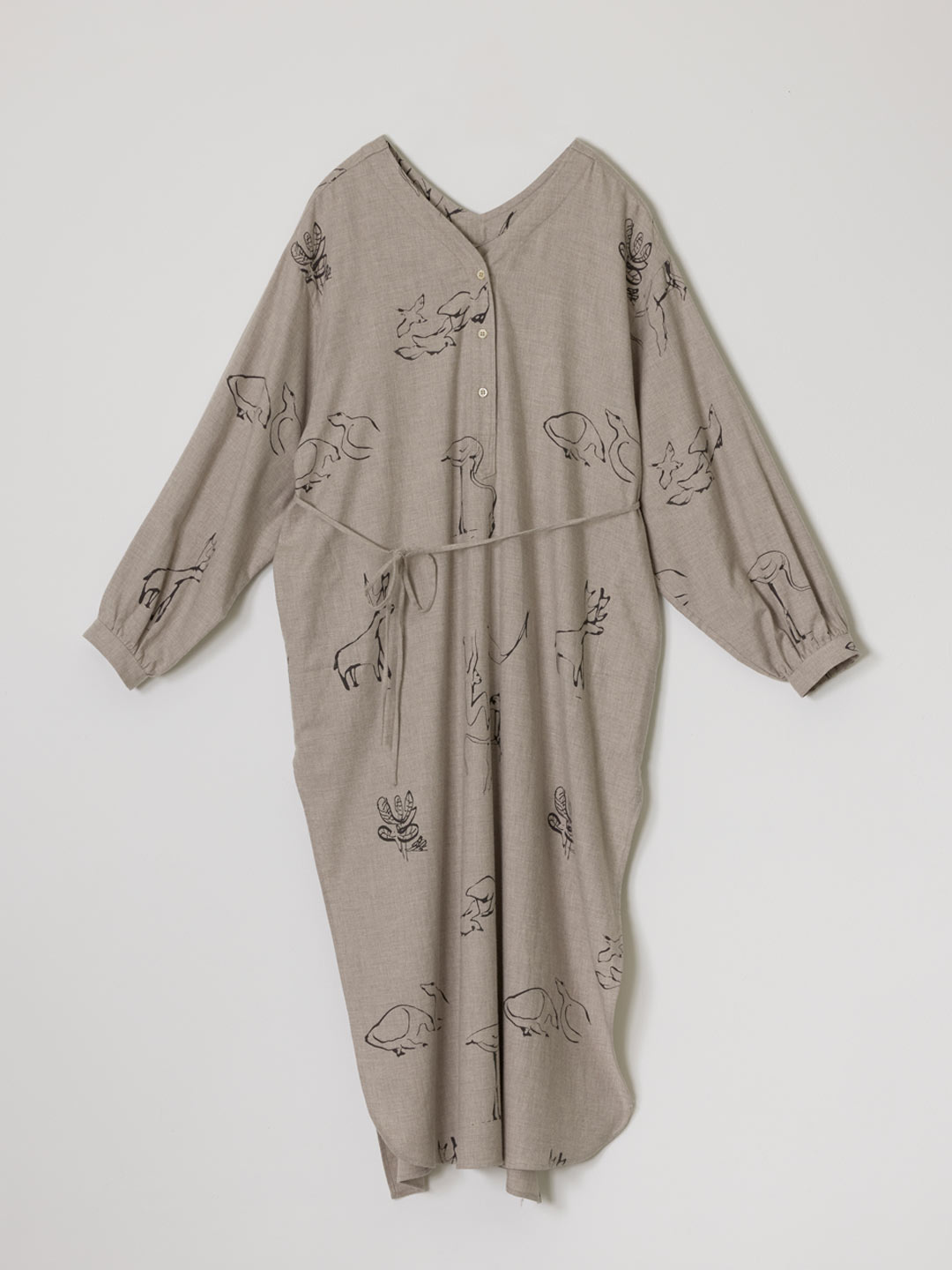 Slit Neck Pajama Dress - Light Brown
