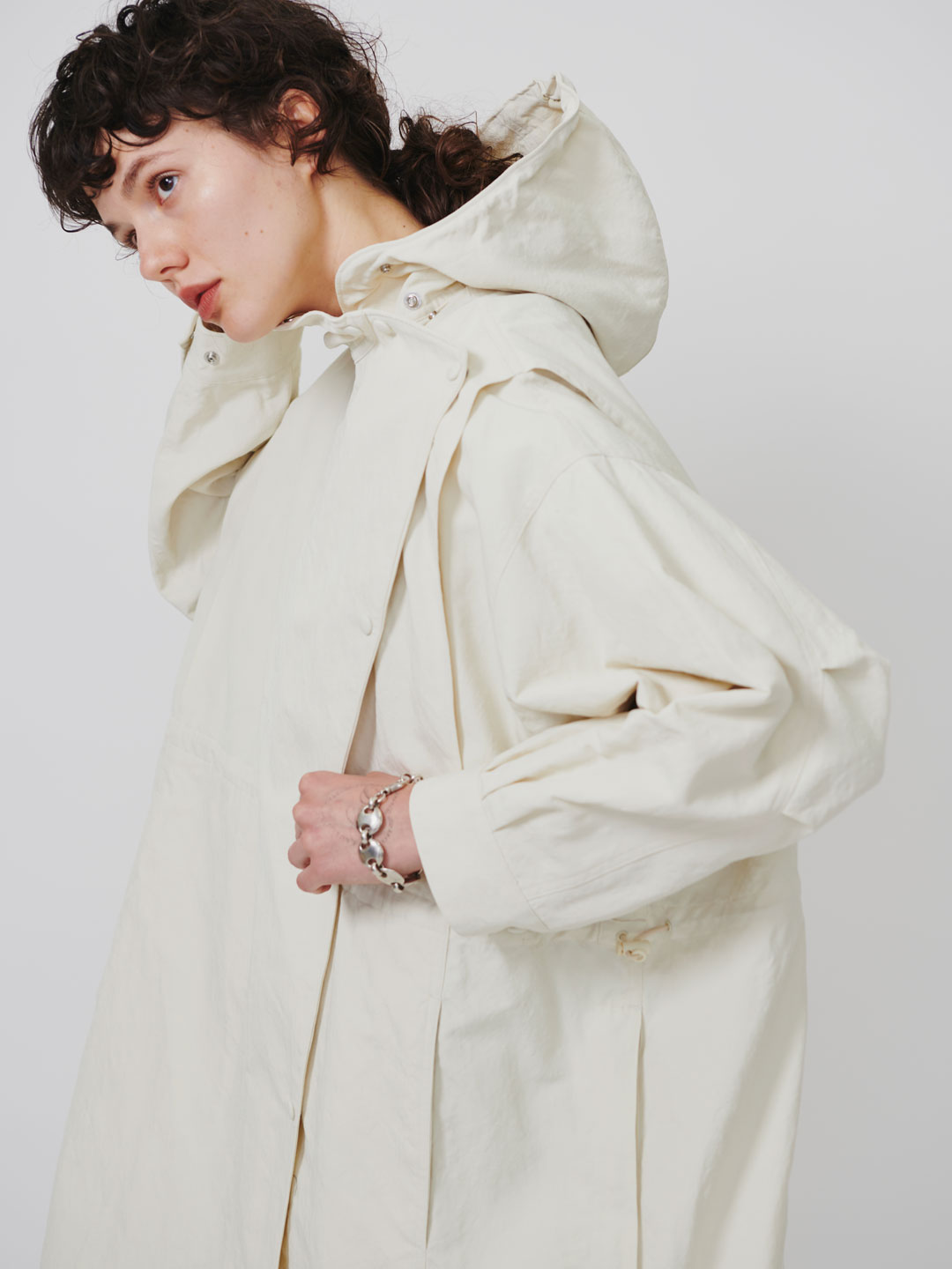 Asymmetry Front Anorak Coat - Off White