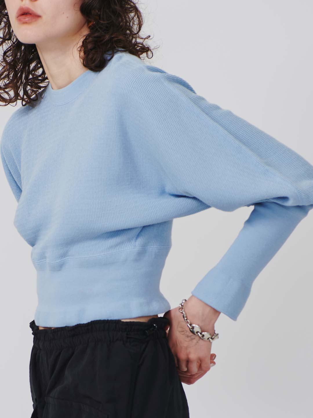 Wavy Rib Long Sleeve Top - Blue