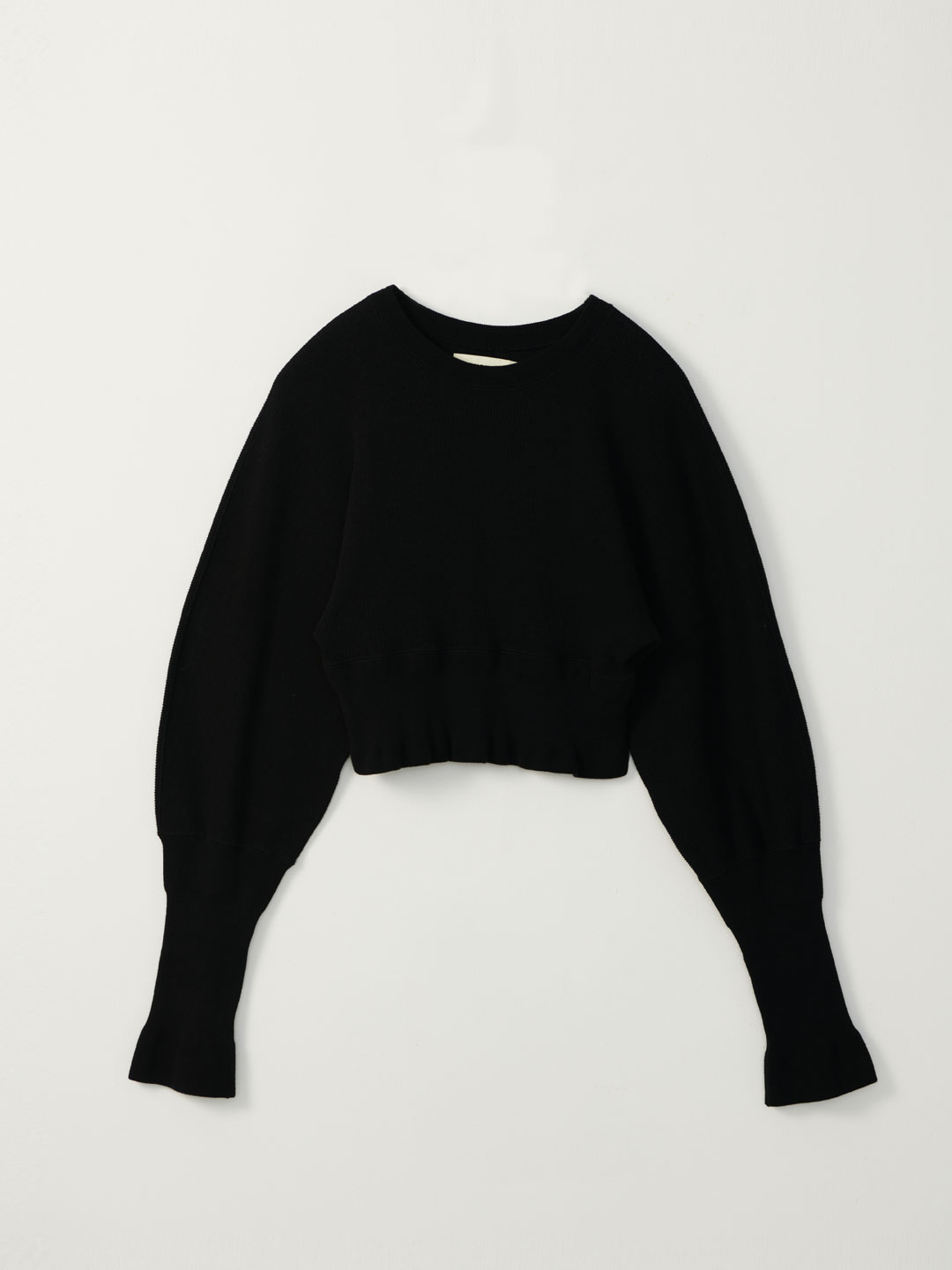 Wavy Rib Long Sleeve Top - Black