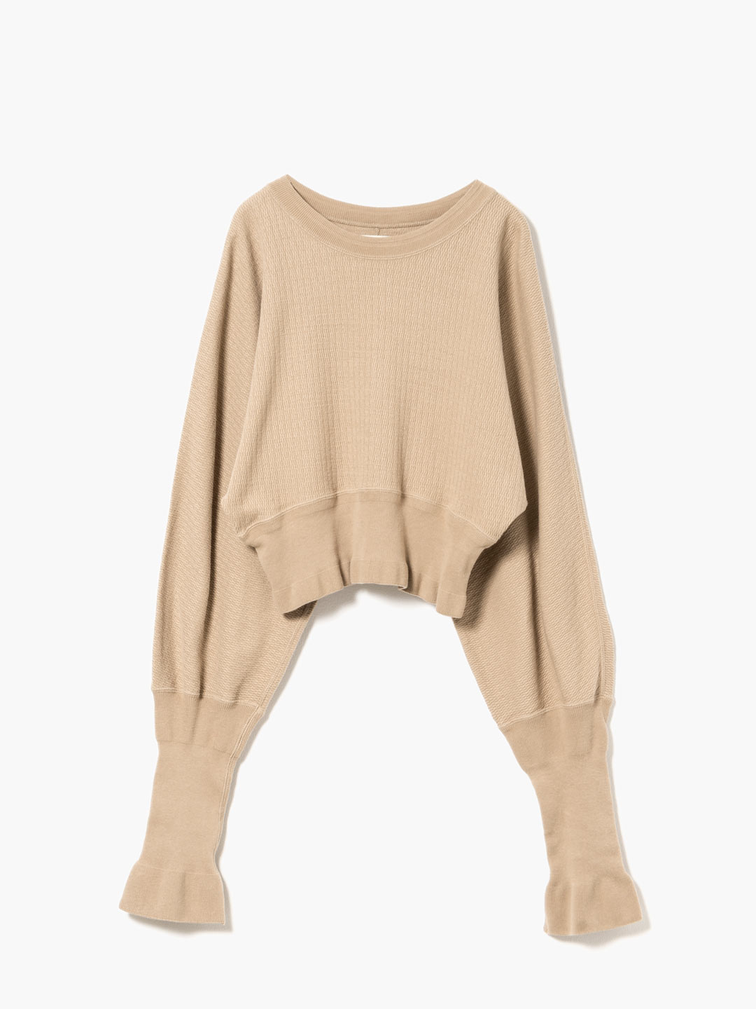 Drop Needle Wuffle Dolman Tops - Beige