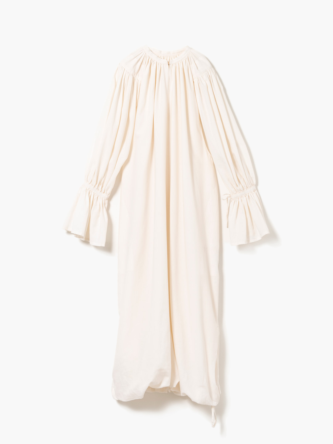 Gathered Sleeve Folk Dress - Off White