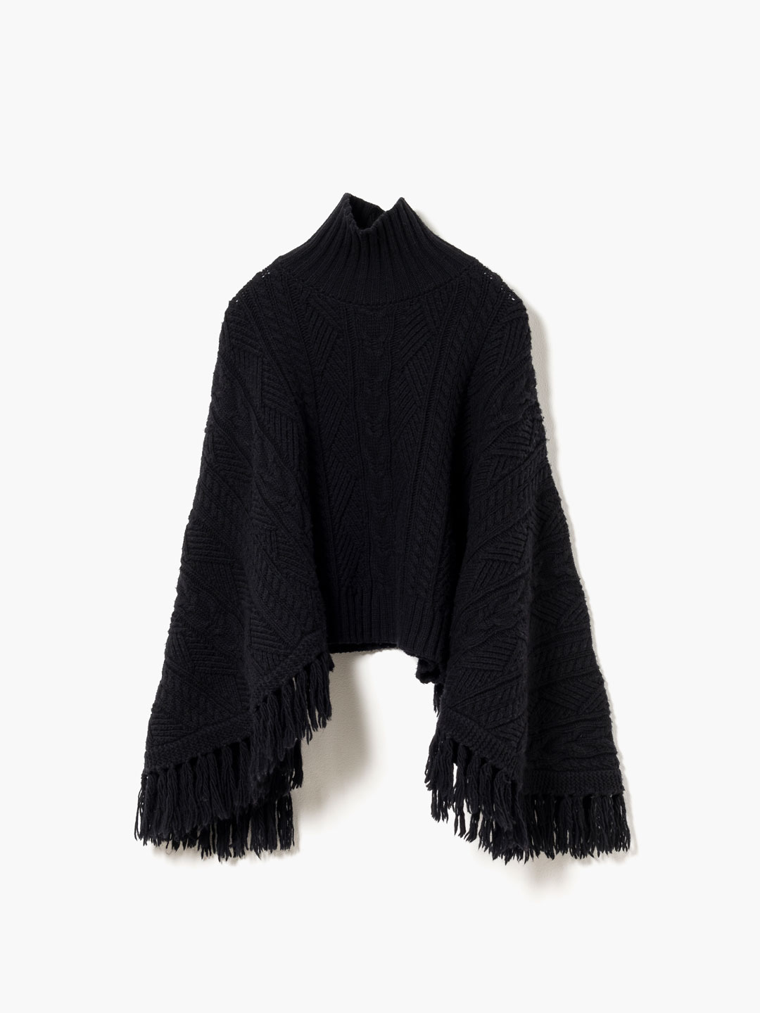 Fisherman Fringe Poncho Sweater  - Black