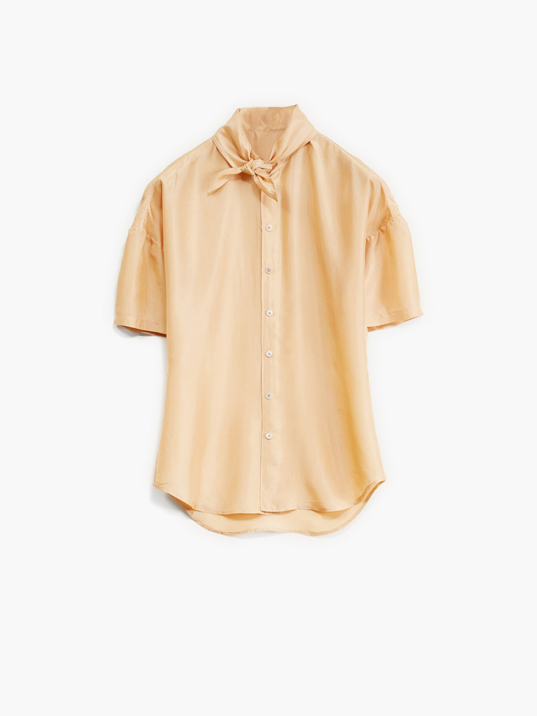 Short Sleeve Fitted Shirt With Scarf - Orange