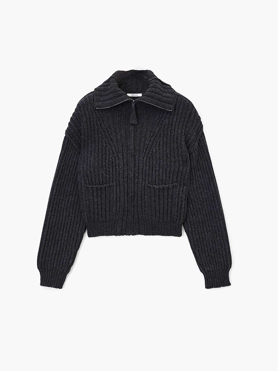 Trucker Collar Zipped Cardigan - Charcoal