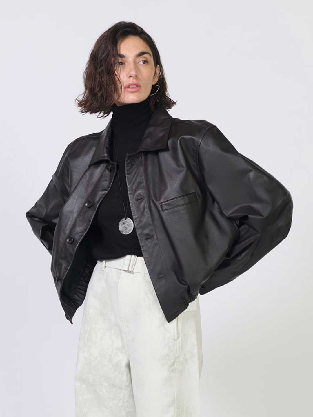 Soft Leather Blouson - Black Cherry