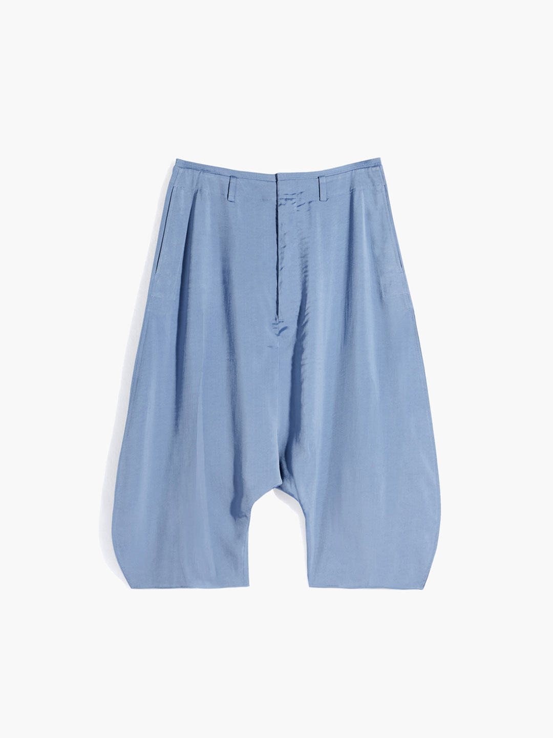 Creased Dropped Crotch Bermudas - Light Blue