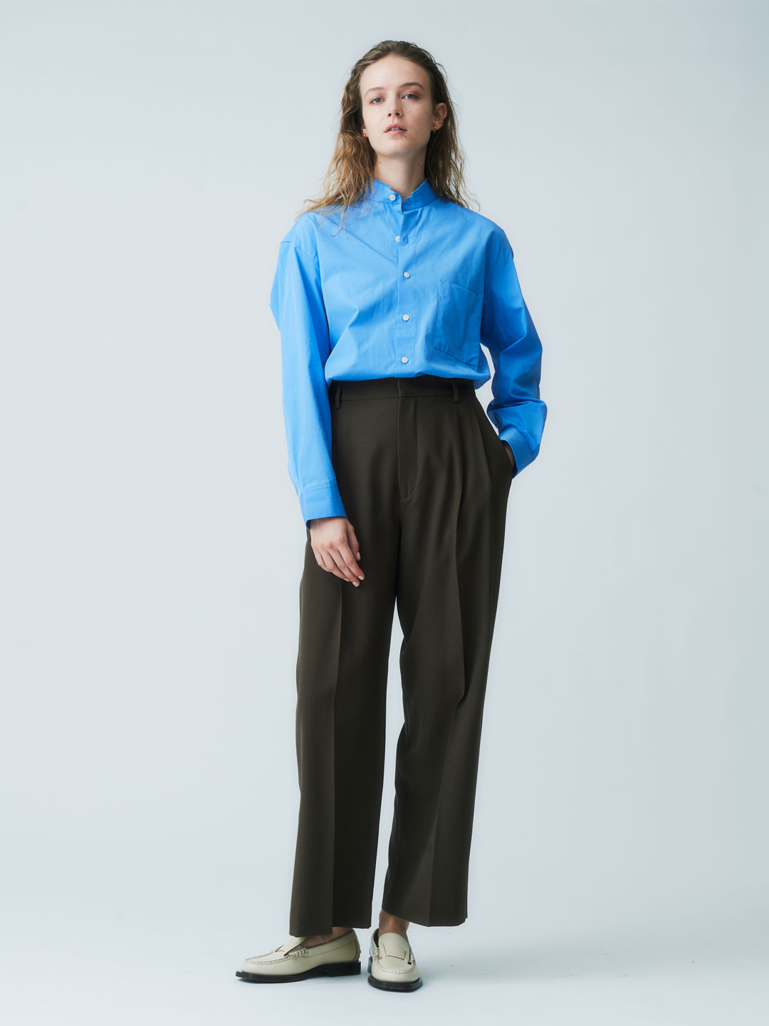 Double Pleated Wide Trousers - Brown
