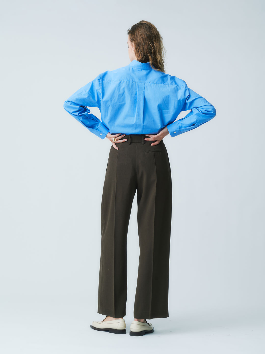 Double Pleated Wide Trousers - Brown
