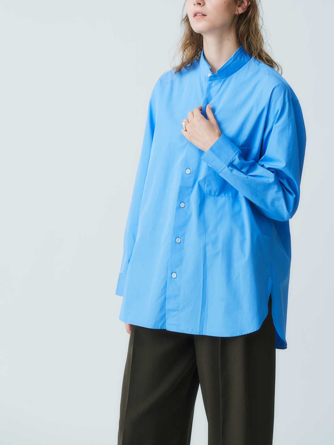 Handmade Mao Shirt With Fringed Collar - Blue