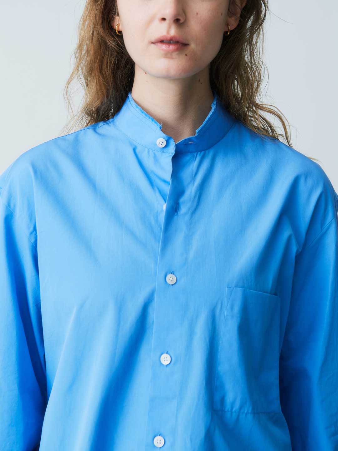 Handmade Mao Shirt With Fringed Collar - Blue
