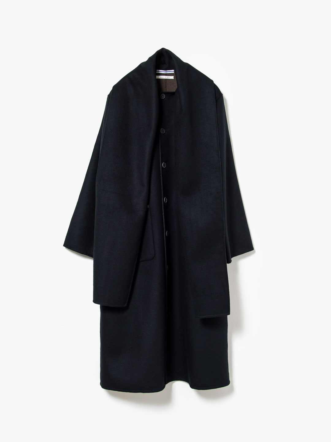 Reversible Overcoat with Scarf - Black