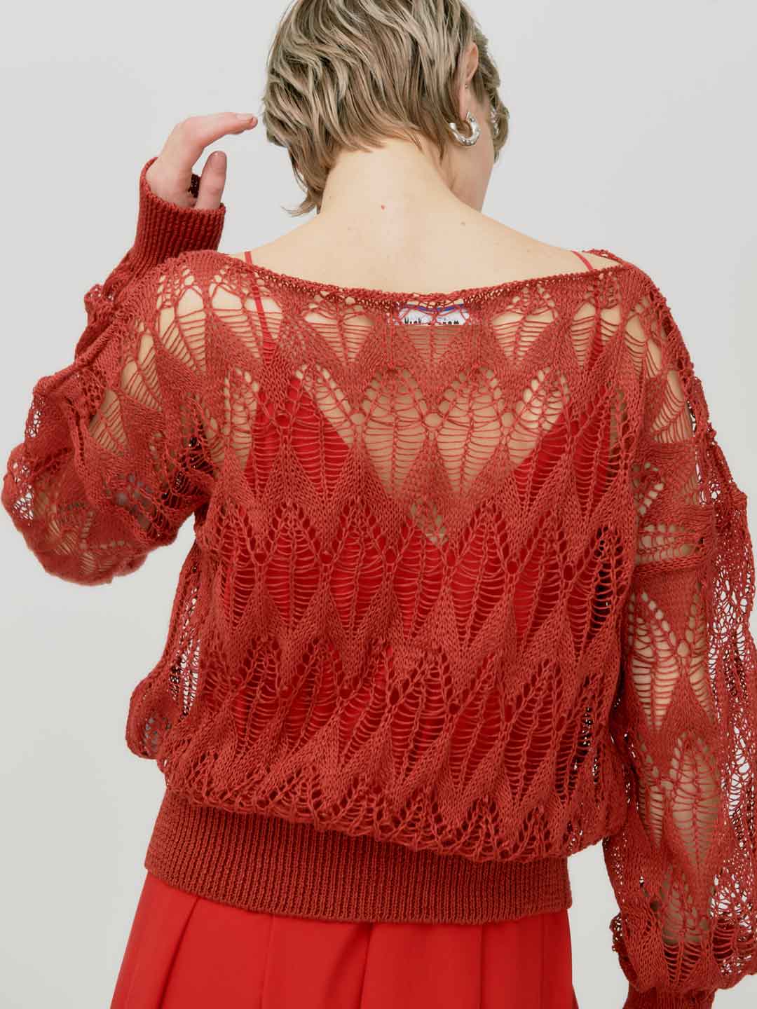 Linen Lace Sweater - Red