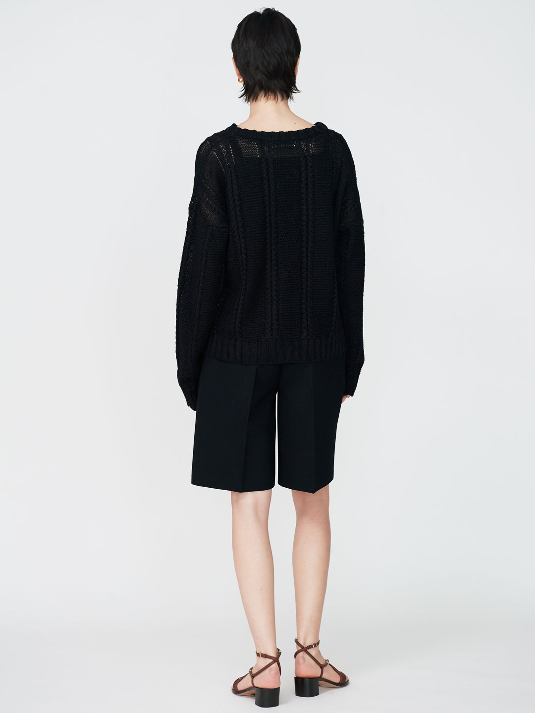 Linen Cable Knit Sweater - Black