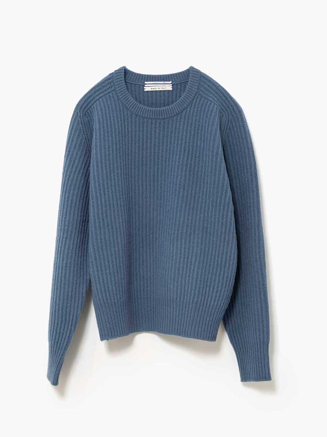 Cashmere & Wool Maxi Ribbed Raglan Knit - Blue